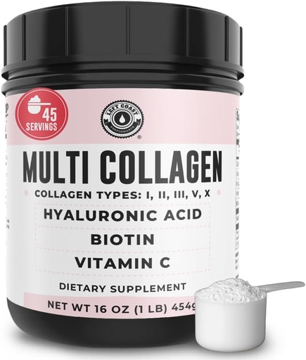 [BRSWYYA6BACGYFDU] Multi Collagen Peptides Powder Tipos I, II, III, V, X Multi Collagen Protein Powder con ácido hialurónico, Biotina, Vitamina C, Para uñas de pelo de piel Juntas y Gut Health - Keto, Suplemento No GMO