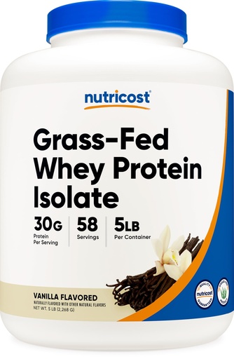 [BRSWGZ37BUCRGCDF] Nutricost Grass-Fed Whey Protein Isolate (Vanilla) 5LBS - Non-GMO, Gluten Free, Natural Flavors
