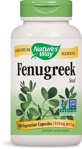 [BRSWIYYMOJ7W22Y7] Natures Way Fenegriek Seed, 610 milligram per cap, 180 Vegetarische Capsules. Verpakking van 4 flessen.