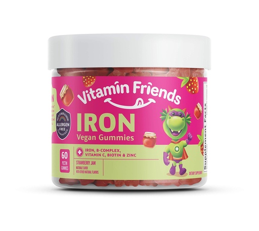 [BRSWYHA6BF5GEGTJ] Vitamin Friends - Vegan Multivitamin & Iron for Kids - Daily Nutritional Support Gummies w/Ferrous Fumarate B-Complex, Vitamin C, Zinc, Biotin - Body Function & Anemia - Strawberry Jam(60 Day Supply)