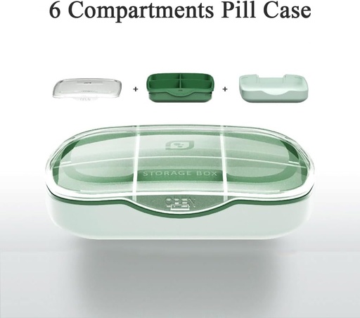 [BRSRA2Y2CV4BAA3A] Travel Pill Organizer Box, 6 Compartment Weekly Medicine Case Reminder for Purse Pocket, Daily Pharmacy Container, Medication Holder Dispenser for Fish Oil, Vitamin, Cod Liver Oil, Supplement