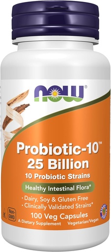 [BRSWIHTYAQARSFY5] NOW Foods Supplements, Probiotic-10™, 25 Billion, with 10 Probiotic Strains, Dairy, Soy and Gluten Free, Strain Verified, 100 Veg Capsules