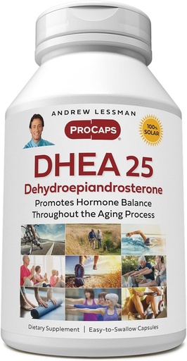 [BRSWYZT4CIPQGH3L] AndREW LESSMAN DHEA 25 mg - 240 Capsules - The Most Abundantly Produced Hormone in The Body-Dehydroepiandrosterone (DHEA). يقدم الدعم لـ (هيرمون) الاصطناعي، (ميتابولي)، التوازن. لا مضافات