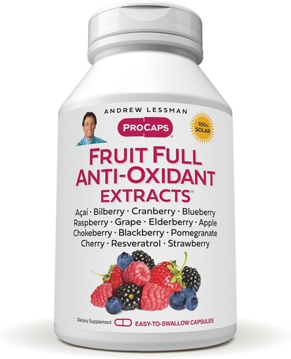 [BRSWGBQCAV5GY3Q3] ANDREW LESSMAN Fruit Full Anti-Oxidant Extracts 30 Capsules - 14 Natural Fruit and Berry Extracts. Bilberry, Cranberry, Grape Seed, Pomegranate, Resveratrol, and More. Easy to Swallow Capsules