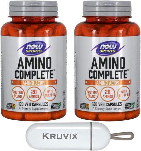 [BRSRAGIEO4IAM2T3] NOW Foods Sports Nutrition, Amino Complete™ | Protein Blend with 21 Aminos and B-6 | 120 Veg Capsules - Pack of 2 with Pill Organizer