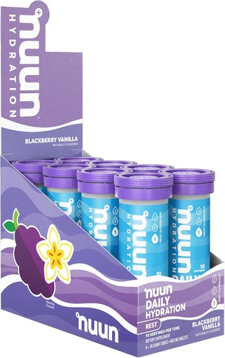 [BRSWGHAQAF6B43T2] Nuun Rest & Recovery Elektrolüütide tabletid Magneesium, Kaalium & Tart Cherry Pulber, Gluten Free & Vegan, Blackberry Vanilla Flavor, 8 Pack (80 Servings Total)