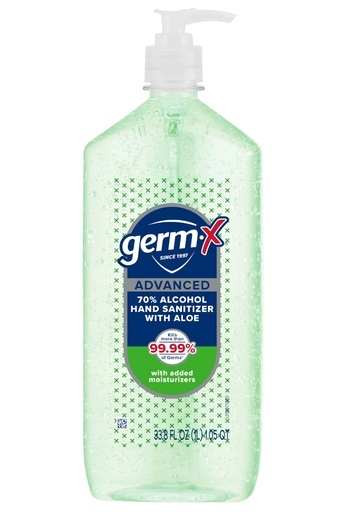 [BRSWG2QDOZ7WY23G] Germ-X Advanced Hand Sanitizer with Aloe and Vitamin E, 1 Liter, Less Drying Moisturizing Gel, No Rinse Formula, Pump Bottle