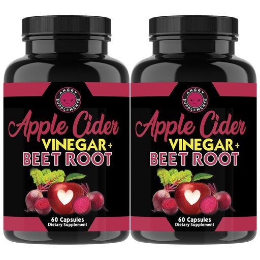 [BRSRAZYHB4IW2AY4] Angry Supplements Apple Cider Vinegar + Beet Root Powder Capsules, Pure ACV Beetroot 1000mg per Serving, Nitric Oxide Booster & Digestive Health for Men and Women 60ct, 2 Pack (120ct Total)