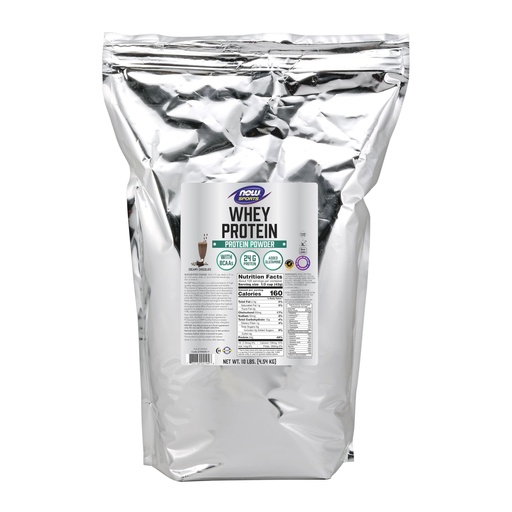 [BRSWIYYLO4MWACT2] NOW Foods Sports Nutrition, Whey Protein, 24 g With BCAAs, Creamy Chocolate Powder, 10-Pound