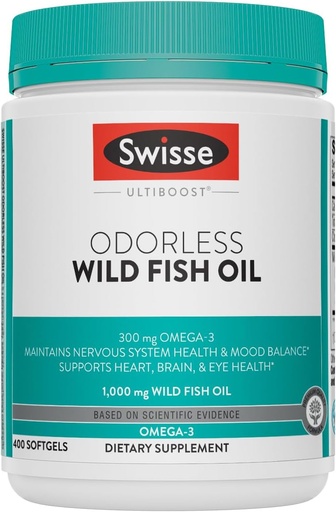 [BRSRAZT4DEIAODTX] Swisse Wild Fish Oil Omega 3 Supplements for Women and Men 1000 mg Softgels | EPA DHA Fish Oil Supplements | Odorless - Helps Support Brain, Eye and Heart Health | 400 Softgel Pills