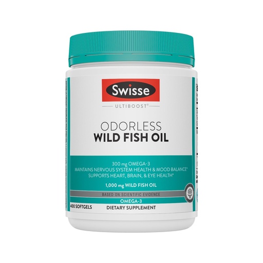 [BRSRAZT4DEIAODTX] Swisse Wild Fish Oil Omega 3 Supplements for Women and Men 1000 mg Softgels | EPA DHA Fish Oil Supplements | Odorless - Helps Support Brain, Eye and Heart Health | 400 Softgel Pills