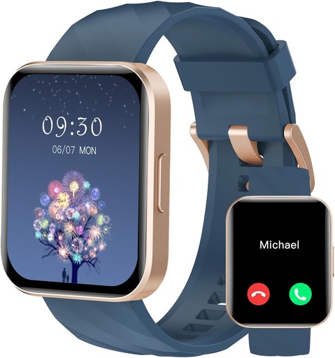 [BRSROBIFAQCQGD3B] RUIMEN Smart Watches for Women Men (Answer/Make Calls) Compatible with iPhone/Android Phones, 1.85" HD Screen Fitness Tracker Heart Rate Monitor 100+ Sports Tracker Watch Waterproof (Blue)