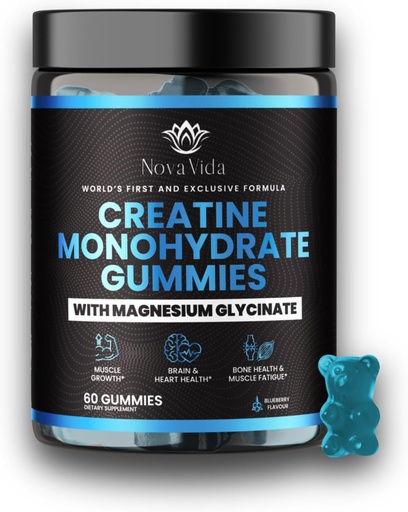 [BRSROBACAANBUAYY] Gommies monohydratées de créatine avec Glycinate de magnésium, L-Arginine, BCAA, Zinc & Beta-Alanine- Gommies monohydratées de pré-entraînement de la créatine
