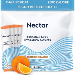 Nectar Hydration Packets - Electrolytes Powder Packets - No Sugar or Calories - Organic Fruit Liquid Daily IV Electrolytes Powder for Dehydration Relief and Rapid Rehydration (Orange 18 Pack)