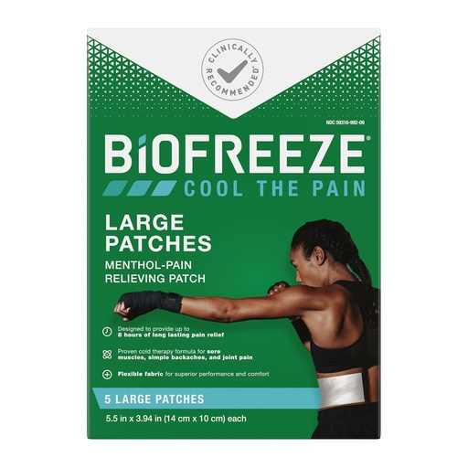 [BRSWGAQKBYPWGGY3] Biofreeze Velika bolečina Relief obliži, Mentol bolečine obliži za spodnji hrbet, vratu, kolena, & ramena, Udobno in prilagodljivo tkanine ostane v mestu, FSA upravičen, 5 ct
