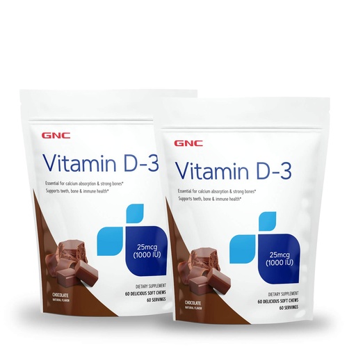 [BRSWYGICDIIWKA34] GNC Vitamin D-3 Soft Chews 1000IU - Chocolate - Twin Pack