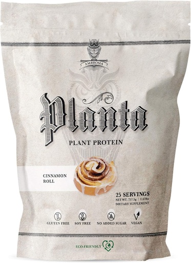 [BRSWGHATOAFA23AY] Ambrosia Planta - Premium Plant-Based Protein | Vegan & Keto Friendly | Gourmet Flavors with No Bloating or Stomach Upset | Gluten & Soy Free | No Added Sugar | 25 Servings | Cinnamon Roll