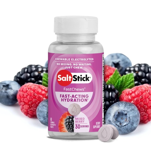[BRSW2GDYBYJQOHLF] SaltStick Electrolyte FastChews - 60 Mixed Berry Chewable Tablets - Salt Tablets for Running and Hydration, Electrolyte Chews - 60 Count Bottle