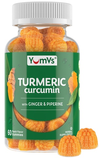 [BRSRAHAHCABGKAY4] Curcumin Turmeric Extract Gummies – Extra Strength 250mg Turmeric Supplement Gummies with 100mcg Black Pepper & 12mg Ginger – Vegan Non-GMO Joint Support Chewables – Peach Flavor, 60 Count
