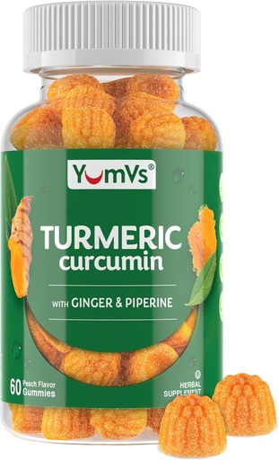 [BRSRAHAHCABGKAY4] Curcumin Turmeric Gummies – Extra Strength 2000mg 8:1 Black Pepper & Ginger ilə Turmeric Supplement Gummies - Vegan Non-GMO Birləşdirilməsi Chewables - Peach Flavor, 60 Count