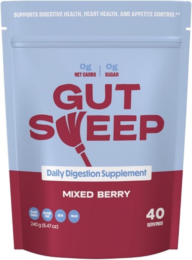 [BRSROHQ7CV6BYH3J] Gut Sweep - Daily Digestion Supplement - Psyllium Husk Fiber - podporuje kontrolu chuť k jedlu - Gluten Free & Plant Based - Keto & Paleo Friendly - 40 Servírovanie - zmiešané Berry