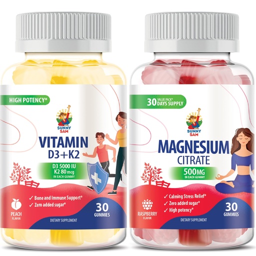 [BRSROBL2OUCRYDTJ] Magnesium Gummies for Kids & Adults - 500mg and Vitamin D3 K2 Gummies 5000 IU.Calm Magnesium Chews - Magnesium Citrate Chewable Supplement for Mood & Muscle Support
