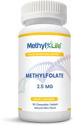 [BRSREATRCAARAC3O] L-Methylfolate 2.5 - L-5-MTHF as Magnafolate-C (2,500 mcg per tablet) - [90 chewable tablets]