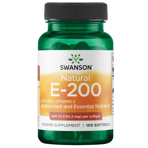 [BRSWIYT7PMORQDA3] Swanson Natural Vitamin E - Supplement Supporting Heart & Tissue Protection - Essential Nutrient Promoting Overall Health & Wellness - (100 Softgels, 200IU Each)