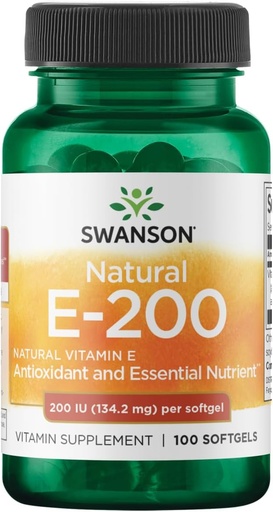 [BRSWIYT7PMORQDA3] Vitamina Natural de Swanson E - Suplemento Natural Apoyo a la Salud del Corazón " Protección del tejido - Nutriente esencial Promoción de la salud general - (100 Softgels, 200IU cada uno)