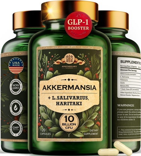 [BRSRAYINCQMQMALD] Akkermansia Muciniphila Probiotics and Prebiotics - GLP 1 Booster w/Lactobacillus Salivarius | Fiber Supplement Gut Health & Digestive Health | Women Probiotic Akkermansia Light