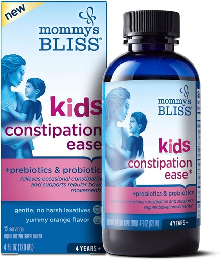 [BRSWY2YEDF7R43DV] Mommy's Bliss Kids Constipation Ease with Prebiotics & Probiotics, Supports Regularity & Digestive Health, Liquid Constipation Relief for Kids, Age 4+, 4 Fl Oz (Pack of 1)