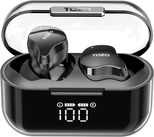 [BRSRMEIPCIIGGA3U] TOZO T18 Wireless Earbuds Bluetooth Headphones 5.3, IPX8 Waterproof Ear Buds, 4 Mic Clear Call Long Playtime with LED Digital Display Charging Case, Stereo Bass Sound 32 Customized EQ via APP