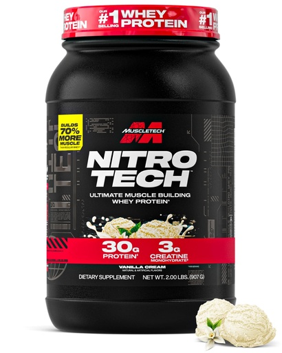 [BRSWI2QABN4BKDTI] Muscletech Whey Protein Powder (Vanilla Cream, 2.2 Pound) - Nitro-Tech Ultimate Muscle Building Formula with Whey Protein Isolate - 30g of Protein, 3g of Creatine & 6.8g of BCAA - Packaging May Vary