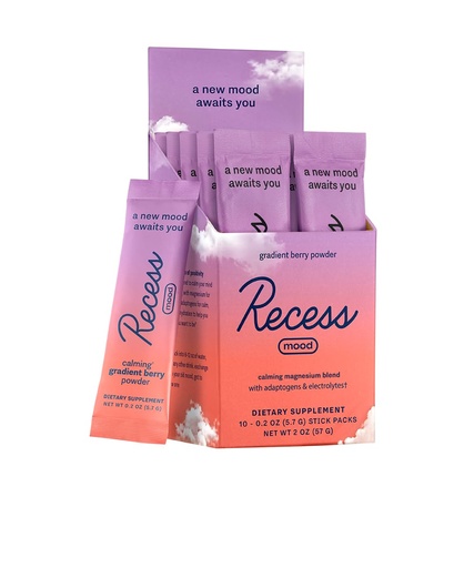 [BRSWYBT7AANAKHLA] Recess Mood Powder, Calming Magnesium L-Threonate Blend with Passion Flower, L-Theanine, Electrolytes, Magnesium Calm Support Supplement - Gradient Berry Pack of 10