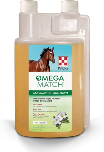 [BRSW2YAOOUJQYF3B] Purina | Omega Match Ahiflower Oil Horse Supplement | 32 Ounce (32 OZ) Bottle