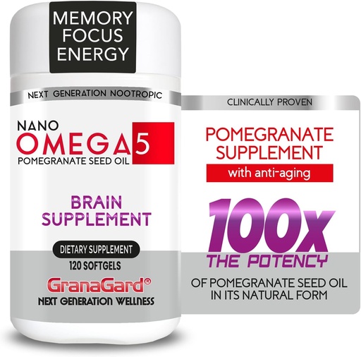 [BRSROHQEOVYBA2AU] CLINICALLY PROVEN (2-Month Supply) BRAIN SUPPLEMENTS WITH ANTI AGING, Memory Pills, Omega 5 Pomegranate Supplement, 1 bottles 120ct