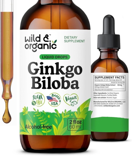 [BRSROY34DICBOE32] Tintura di Ginkgo Biloba - Brain & Focus Support con Ginkgo Leaf Supplement - Vegan, Sugar & Alcohol-Free Tincture - 2 fl oz