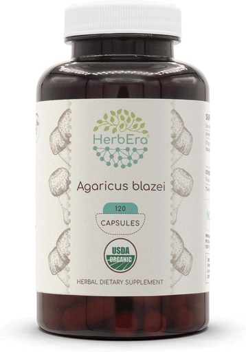 [BRSROAT5AQNQKCDJ] HerbEra Agaricus Blazei USDA Organic 120 Capsules | Natural Herbal Supplement | Certified Organic Vegetarian Capsules and Organic Agaricus Blazei (Agaricus blazei murill) Dried Mushroom (120 Capsules)