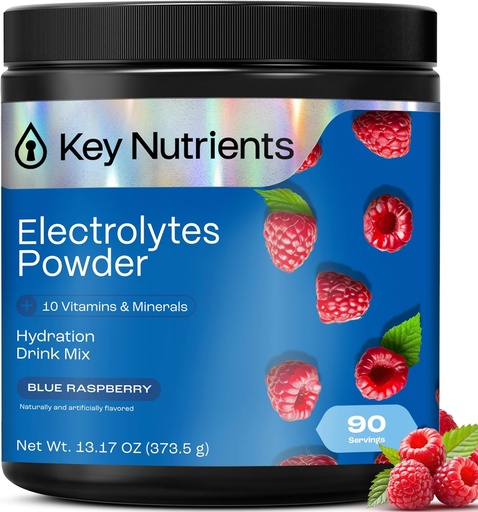 [BRSWYZQ5OUPQGHLZ] KEY NUTRIËNTEN Multivitamine Elektrolyten Poeder Geen Suiker - Sweet Blue Raspberry Electrolyte Powder - Endurance & Energy Supplement - Hydration Powder - No Calories - 90 Servings - Made in USA