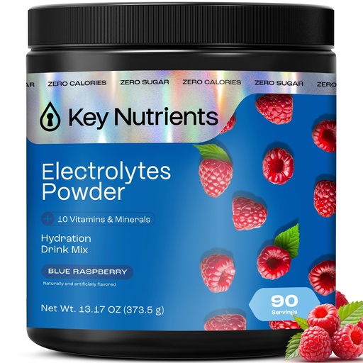 [BRSWYZQ5OUPQGHLZ] KEY NUTRIENTS Multivitamin Electrolytes Powder No Sugar - Sweet Blue Raspberry Electrolyte Powder - Endurance & Energy Supplement - Hydration Powder - No Calories - 90 Servings - Made in USA