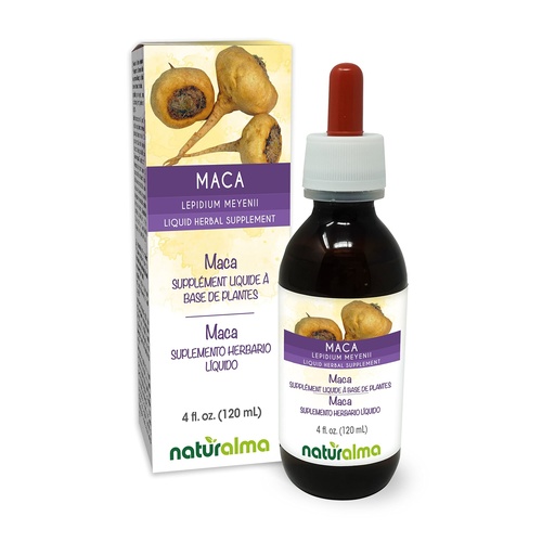 [BRSWYCTYAUNQI2Q7] Naturalma Maca or Peruvian Ginseng (Lepidium meyenii or L. peruvianum) Root Alcohol-Free Tincture - 4 fl oz Liquid Extract in Drops - Herbal Supplement - Vegan