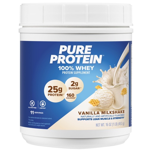 [BRSWIYARCYCRO3D2] Pure Protein Powder, Whey, High Protein, Low Sugar, Gluten Free, Vanilla Cream, 1 lb
