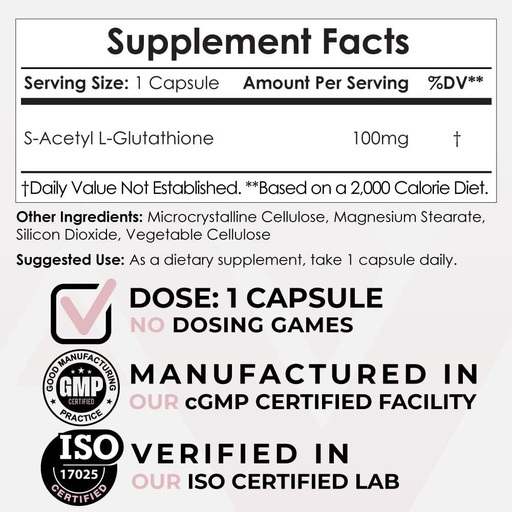 [BRSRMED5CV6RQ23V] S-Acetyl L-Glutathione Capsules ← 100mg  180 Count ← High Bioavailabliity Glutathione ← Nootropics Depot