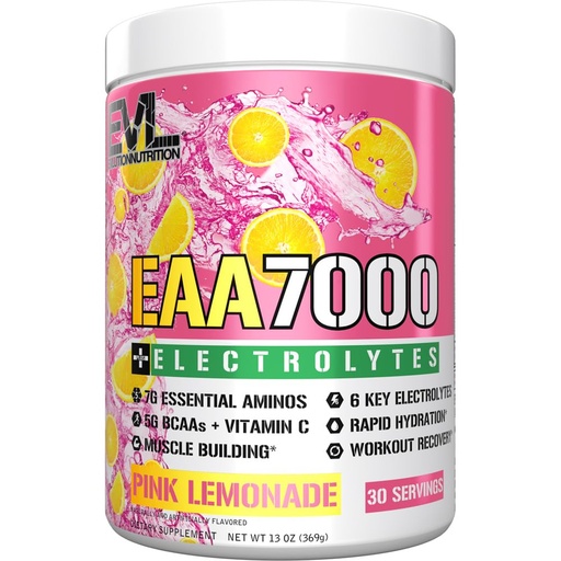 [BRSRAZT3AECQYAA3] Evlution Nutrition EAA7000 + Electrolytes - Pre & Post Workout Powder - Muscle Building + Recovery Supplement - 7g EAAs + 5g BCAAs + 6 Key Electrolytes - Rapid Hydration - 30 Servings - Pink Lemonade