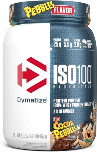 [BRSW22YDO4BQGH34] Dymatize x kakaové oblázky ISO100 syrovátkový prášek izolát, 25 g proteinu, 20 porcí, 5.5g BCAA, 120 Cal., gluten zdarma, 1g tuku, 1g cukru, 2g karbu