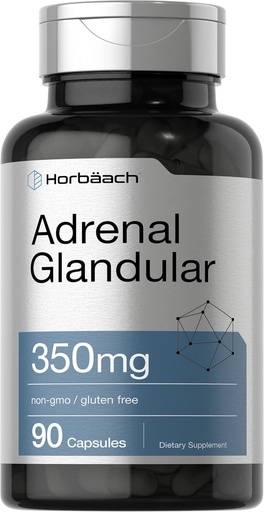 [BRSWGCDQBAJWEAI6] Horbäach Raw Adrenal Glandular | 350 mg | 90 Capsules | Non-GMO, Gluten Free Supplement