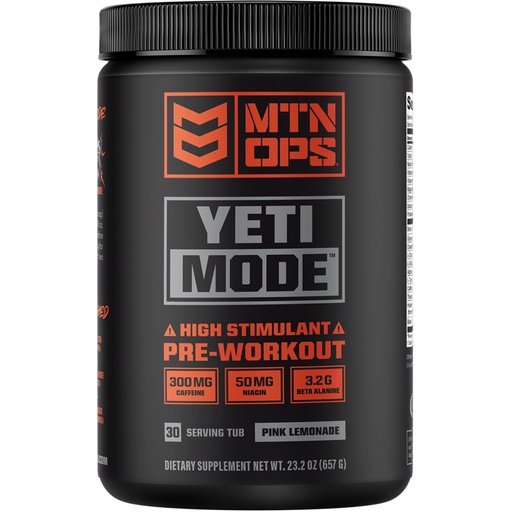 [BRSRMEL3OUFQM3D2] MTN OPS Yeti Mode Pre-Workout Powder - Explosive High-Stimulant with 300mg Caffeine, Creatine Monohydrate, Beta-Alanine, and 45mg Niacin - Pink Lemonade Flavor in 30 Serving Tub