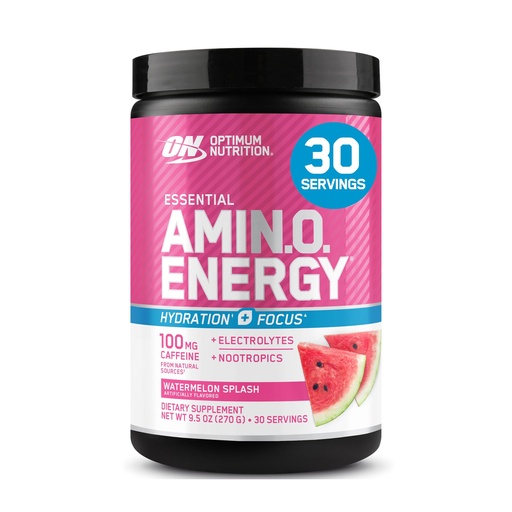 [BRSWGFQ2OYMB6HI6] Optimum Nutrition Amino Energy Powder Plus Focus, with BCAA, Electrolytes, and Caffeine, Watermelon, 30 Servings (Packaging May Vary)