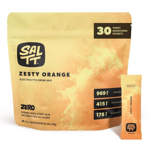 [BRSROAY3CIBBAG3U] SALTT Electrolytes Powder Flavored Drink Mix - Zesty Orange - 30 Hydration Packets - Magnesium, Potassium, Sodium, Trace Minerals - Zero Sugar & Gluten Free - Travel Essentials