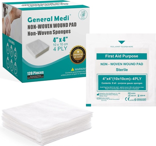 [BRSW2CARAV5AM2QY] Загальні Medi Sterile Gauze Sponges, 4" x 4" Не-Woven Злягання Pads - Індивідуально обгорнуті високо Absorbent Sponges Pads для пошиття нормових зв'язків, Cuts & Burns Wound Care (60 пакетів, 120 штук Всього)